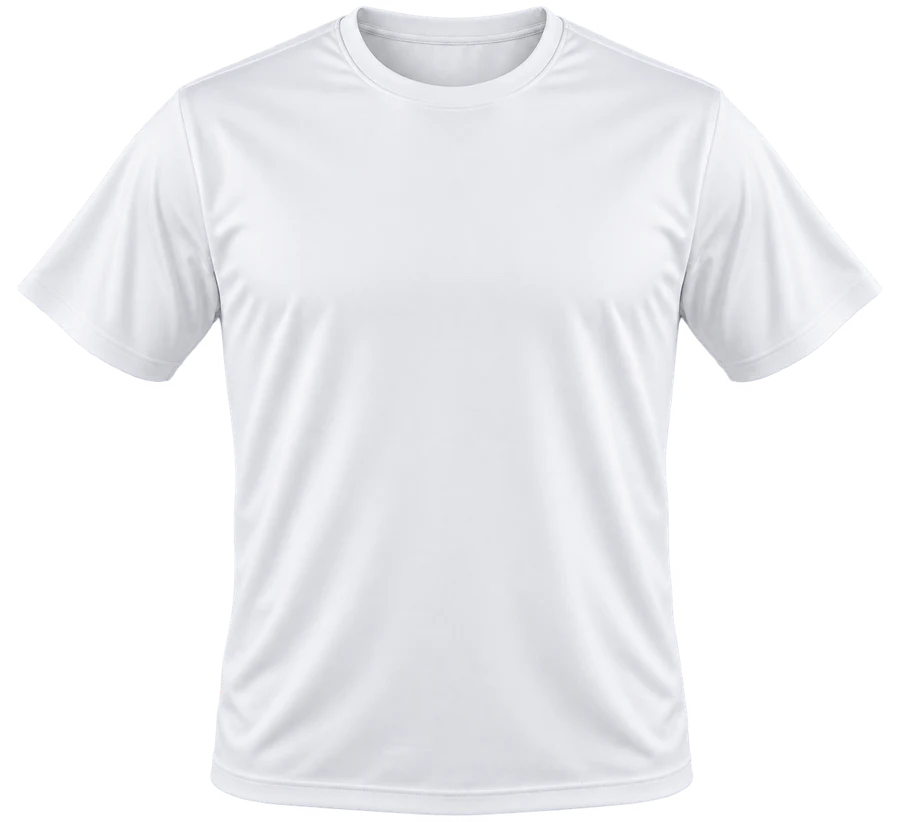 White shirt with navy example artwork using Sublimation